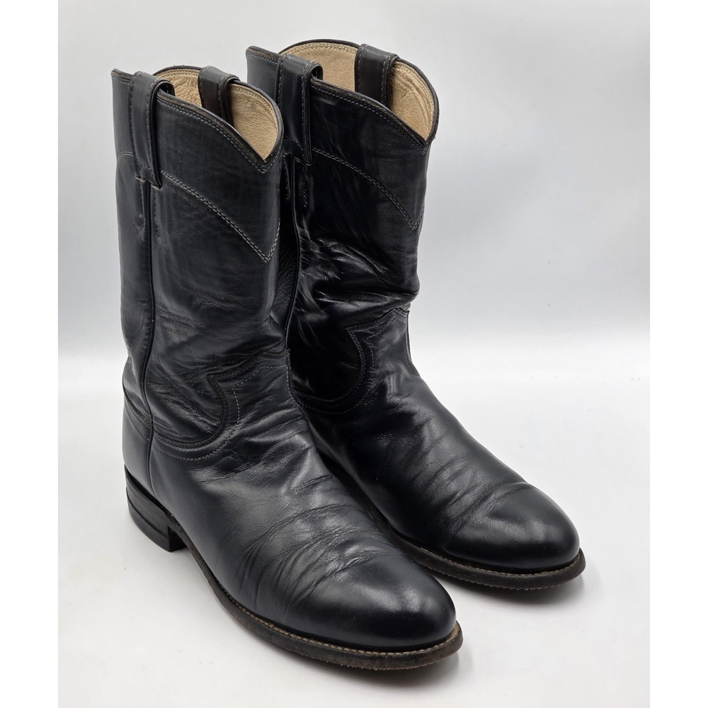 Justin L3057 Western Roper Boots Womens 7B Dark Blue Leather Made in USA